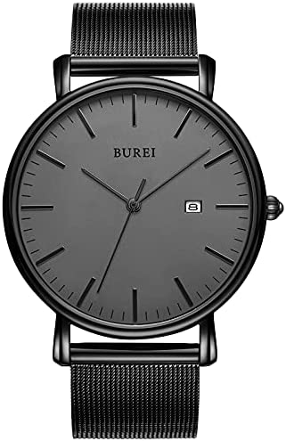 BUREI Men’s Fashion Minimalist Wrist Watch Analog Date with Stainless Steel Mesh…