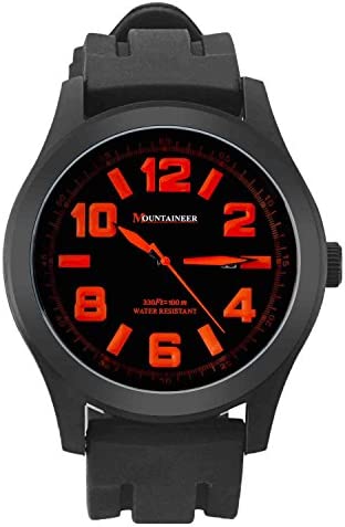 Mountaineer Mens Sport Watch Black Silicone Band Oversized Big Face Orange Numer…