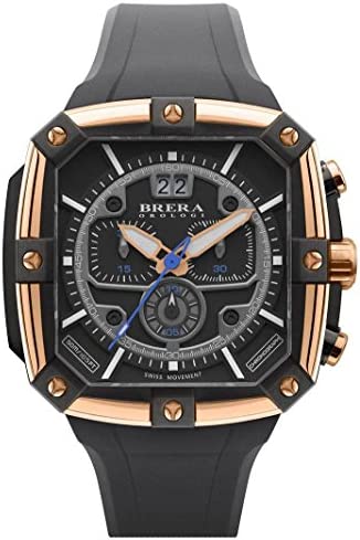 Brera Orologi Mens Super Sportivo Square Watch – Black/Rose Gold