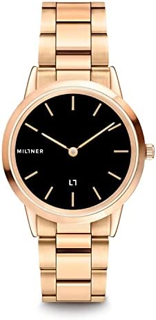 Miltner orologio Chelsea Rose Gold 36mm nero quarzo acciaio finitura IP oro rosa…