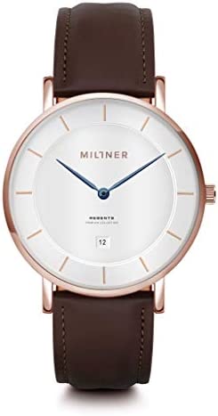 Miltner orologio Regents Golden Brown 39mm bianco quarzo acciaio finitura IP oro…