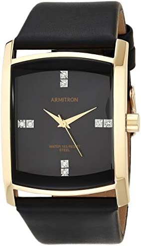 Armitron Men’s Genuine Crystal Accented Leather Strap Watch