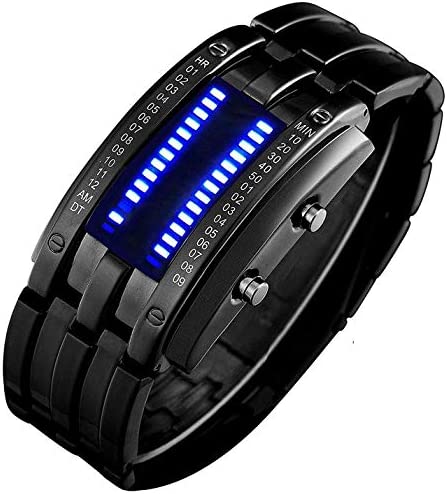 Binary Matrix Blue LED Digital Watch Mens Classic Creative Fashion Black Plated …