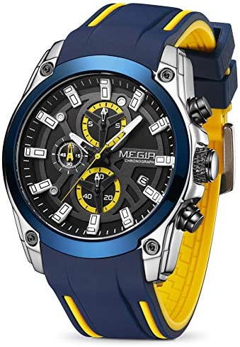 MEGIR Men’s Analogue Sport Chronograph Luminous Quartz Watch with Fashion Silico…