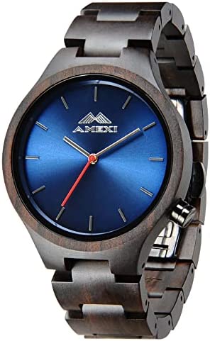 AMEXI Men’s Wooden Watch Quartz Lightweight Handmade Wood Wrist Watch Classic Ca…