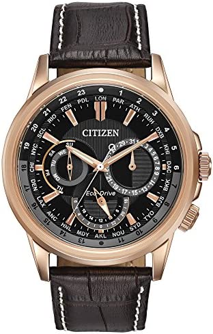 Citizen Eco-Drive Calendrier Quartz Mens Watch, Stainless Steel with Leather str…