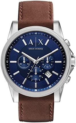 Armani Exchange Men’s Leather Watch, Color: Blue/Brown Leather (Model: AX2501)