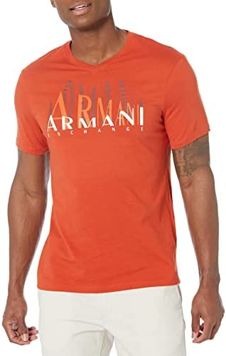 A|X ARMANI EXCHANGE Men’s Layered Asymmetrical Logo Print V-Neck T-Shirt