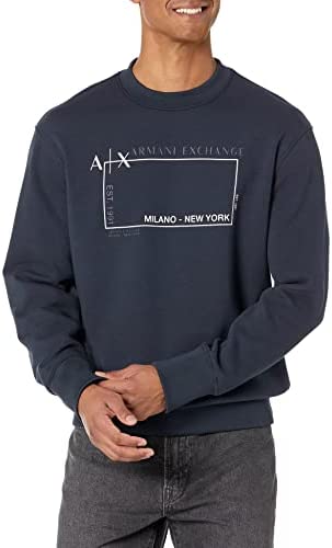 A|X ARMANI EXCHANGE Men’s Box Logo Patch Crewneck Sweatshirt