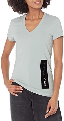 A|X ARMANI EXCHANGE Women’s Patch Logo Slim Fit V-Neck T-Shirt