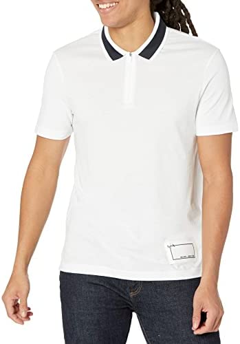 A|X ARMANI EXCHANGE Men’s Contrast Collar Logo Patch Zip Polo Shirt