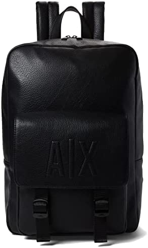 A|X ARMANI EXCHANGE Men’s Embossed Logo Flap Front Backpack, Black, OS