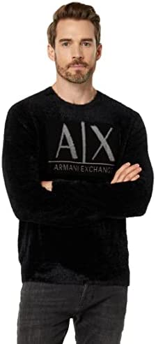 A|X ARMANI EXCHANGE Men’s Big Chest Logo Fuzzy Sweater