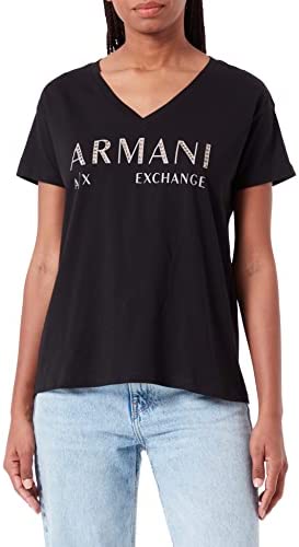 A|X ARMANI EXCHANGE Women’s Embelished Logo V-Neck Organic Cotton Boyfriend Fit …