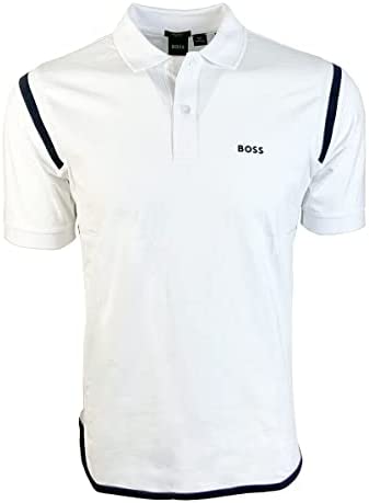 Hugo Boss Men’s White Pirax 1 White Stretch Cotton Polo T-Shirt