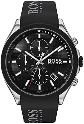BOSS Hugo by Hugo Black Men’s Stainless Steel Quartz Watch with Silicone Strap, …