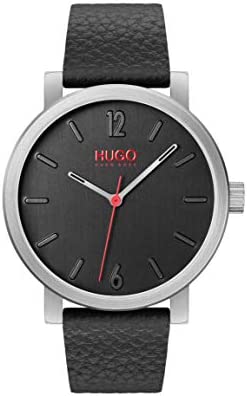 HUGO #RASE Men Quartz Stainless Steel and Leather Strap Casual Watch, Color: Bla…