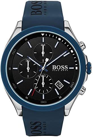 BOSS Velocity Men’s Stainless Steel Quartz Watch with Silicone Strap, Blue, 22 (…