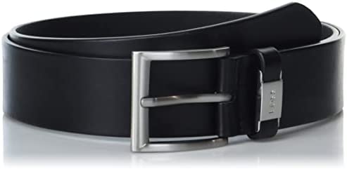 Hugo Boss Men’s Thick Silver Buckle Smooth Leather Belt