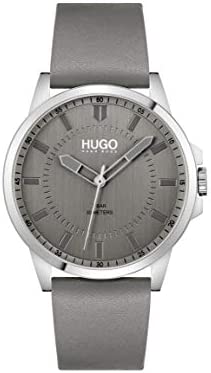 HUGO #First Men’s Quartz Stainless Steel and Leather Strap Casual Watch, Color: …