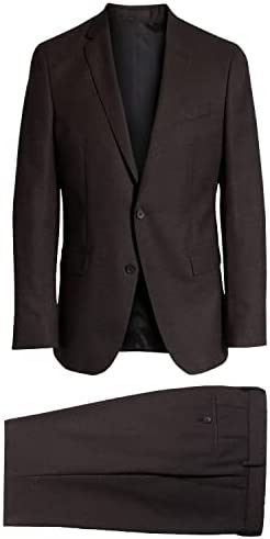 Hugo Boss Boss Mens Huge/Genius Slim Fit Textured Wool Suit 40S Black/Red