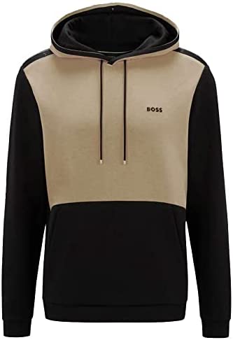 Hugo Boss Men’s Soody 1 Black Khaki Color Block Hoodie Sweatshirt
