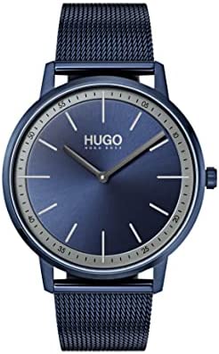 HUGO #Exist Unisex Quartz Ionic Plated Blue Steel and Mesh Bracelet Business Wat…