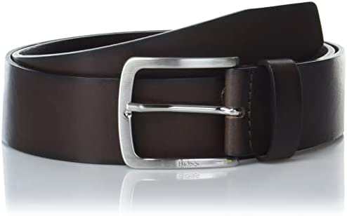 Hugo Boss Men’s Round Silver Buckle Smooth Leather Belt