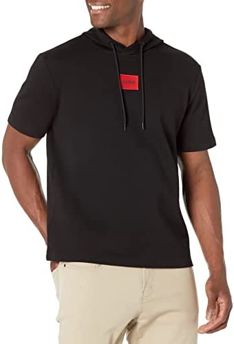 Hugo Boss Men’s Square Logo Hooded Pullover Short Sleeve Sweatshirt