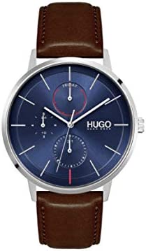 HUGO #Exist Multi Men’s Multifunction Stainless Steel and Leather Strap Business…