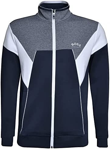 Hugo Boss Men’s Skaz 1 Blue Color Block Zip Up Sweatshirt Jacket