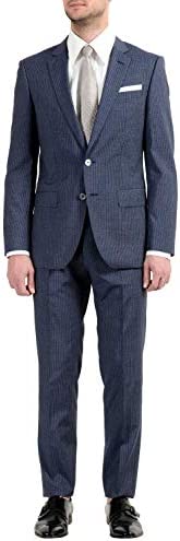 Hugo Boss “Hutson5/Gander3 Men’s Silk Wool Slim Striped Blue Two Button Suit Sz …