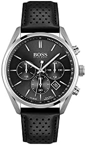 BOSS Hugo by Hugo Black Men’s Stainless Steel Quartz Watch with Leather Strap, B…