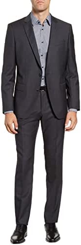 Hugo Boss Mens Huge/Genius Slim Fit Dot Wool Suit 46R Dark Grey