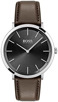 BOSS Hugo by Hugo Black Men’s Stainless Steel Quartz Watch with Leather Strap, B…