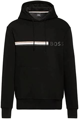 Hugo Boss Men’s Seeger 88 Black Logo Cotton Hoody Sweatshirt XL