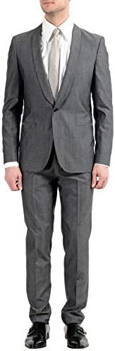 Hugo Boss “Arti/Hesten182 Men’s Extra Slim Fit Wool Gray One Button Suit US