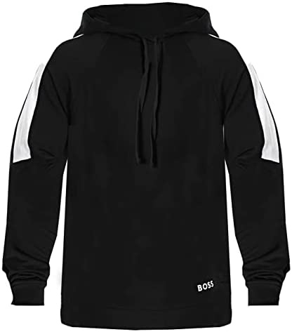 Hugo Boss Men’s Black Logo Color Block Hoodie Fashion Sweatshirt
