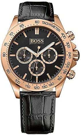 Hugo Boss Ikon Rose Gold Black Leather Mens Watch 1513179