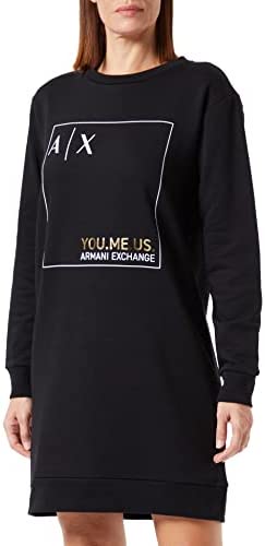 A|X ARMANI EXCHANGE Women’s Box Logo Design French Terry Dress
