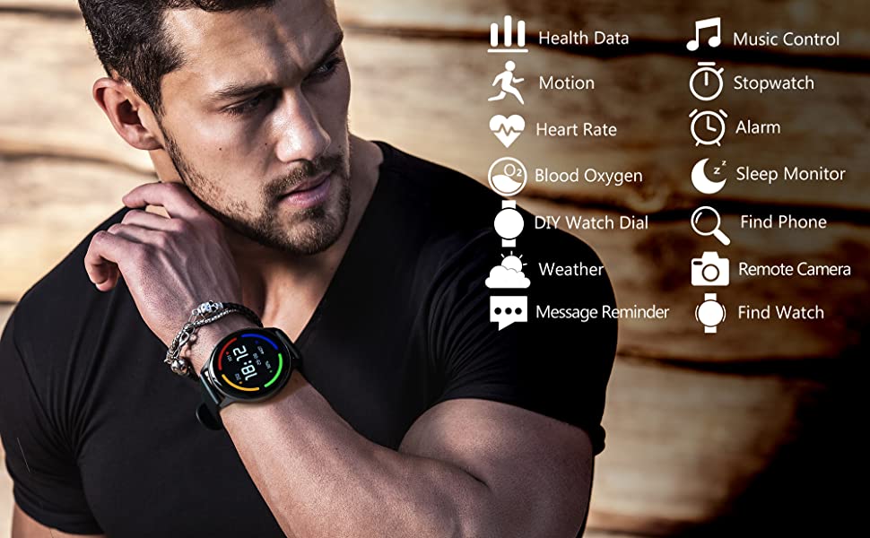 smartwatch with heart rate blood oxygen sleep monitor, fitness tracker support 11 languages