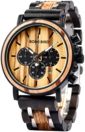BOBO BIRD Mens Wooden Watches Luxury Lightweight Wood Watch Multi-Functional Dis…