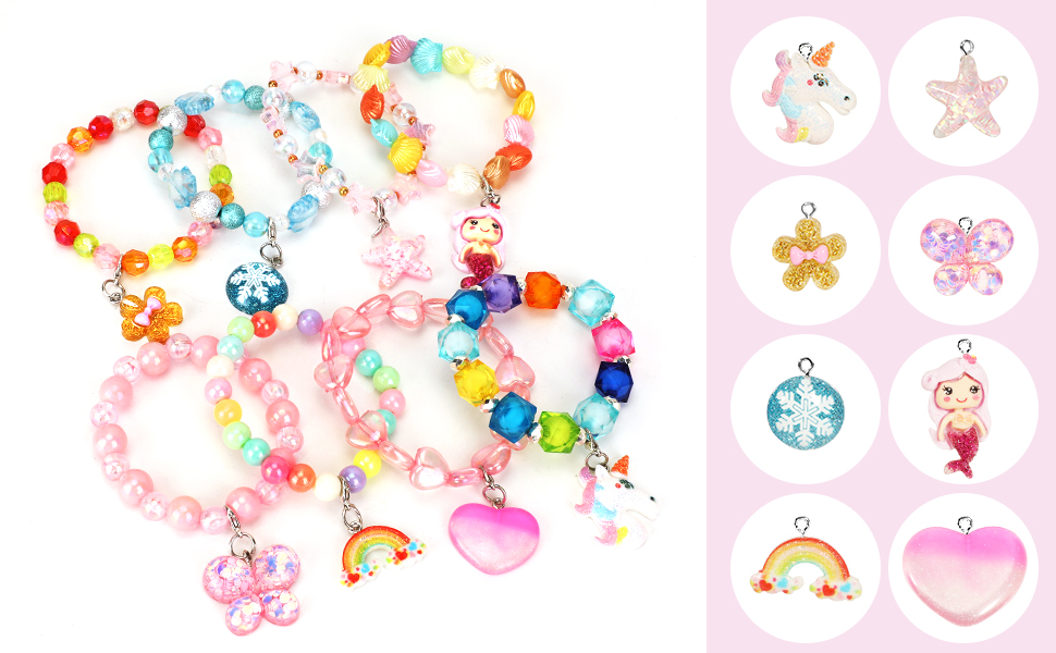 Unicorno Sirena Arcobaleno La farfalla Principessa Perline stella cuore Bracciali 