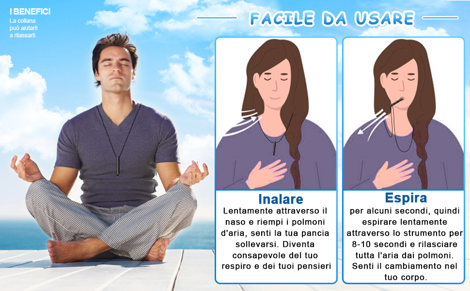 collana respiratoria per alleviare l'ansia, dispositivo di esercizio respiro per meditazione