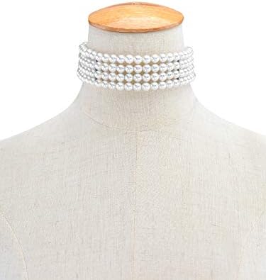 JKJF Collana di perle simulate 4 file di perline girocollo collare multi strati …