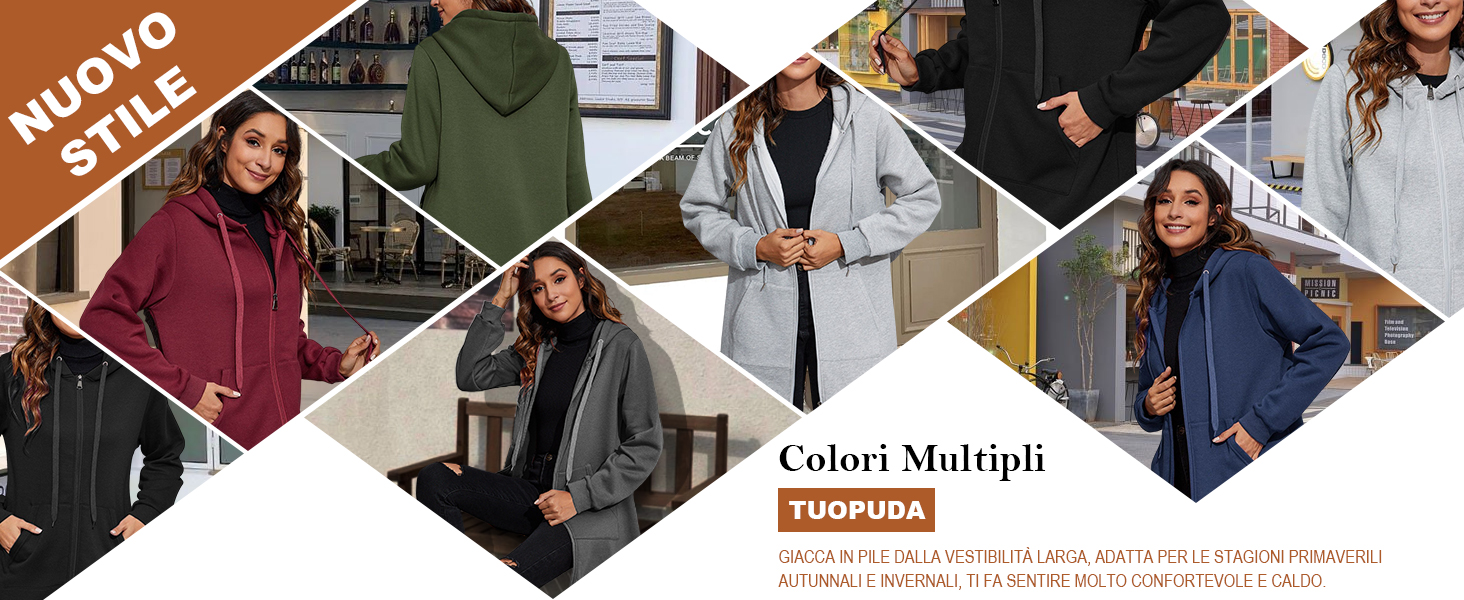 Felpe Manica Lunga Scollo a V Top Casual Chic Elegant Felpa Cardigan Felpe con Zip Autunno Invernal