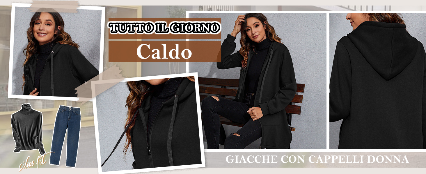 Donna Felpe con Cappuccio Manica Lunga Scollo a V Top Casual Chic Eleganti Tinta Unita Felpa Cardiga