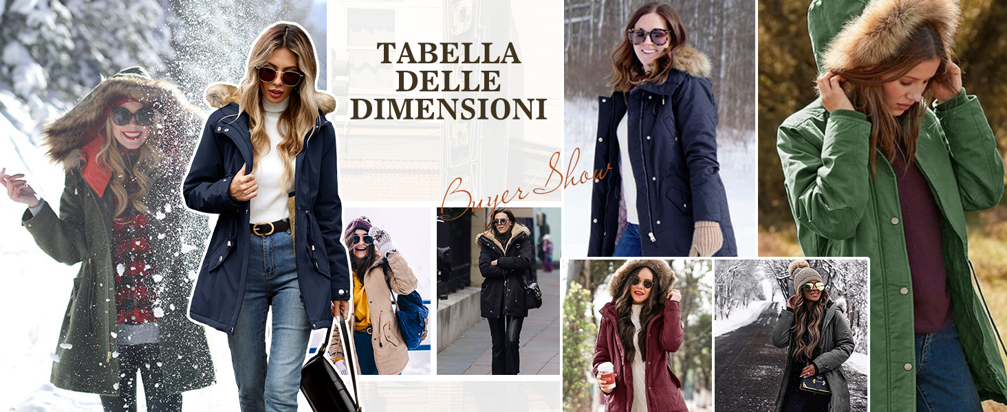 Giacca Donna con Cappuccio Cappotto Lungo Caldo Invernale Parka S-XXL