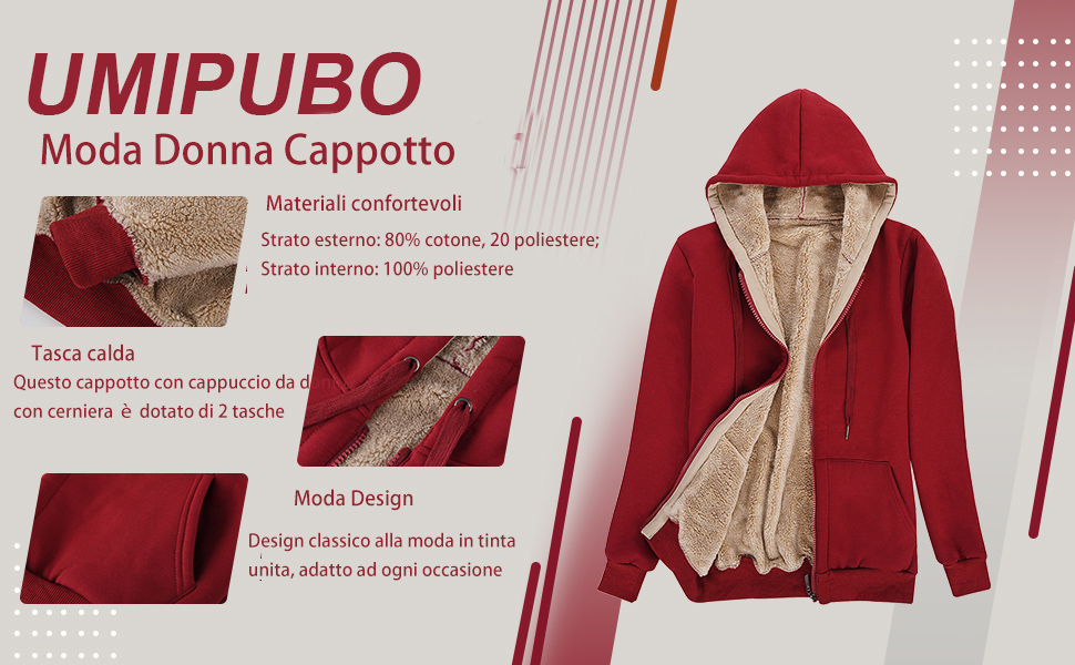 Felpa Donna con Zip e Cappuccio Flanella Caldo Hoodie Cerniera Donna Cappotto Sweatshirt
