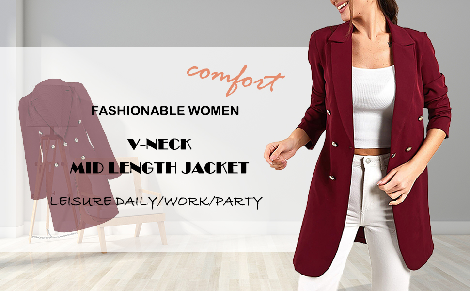 Blazer, giacca da donna elegante, lunga: cappotto da donna, elegante, lungo, doppiopetto